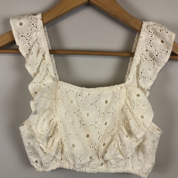 7 For All Mankind Eyelet Lace Embroidered Crop Top White Tank Top Size XS EUC - Picture 8 of 16